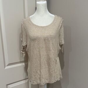 Tommy Bahama Linen Striped Tan Women's Top Size Medium